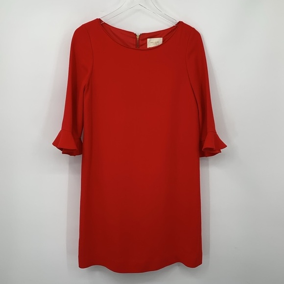 Kate Spade Luna red shift dress ruffle trim sleeves gold zipper scoop neck 6 - Picture 1 of 5